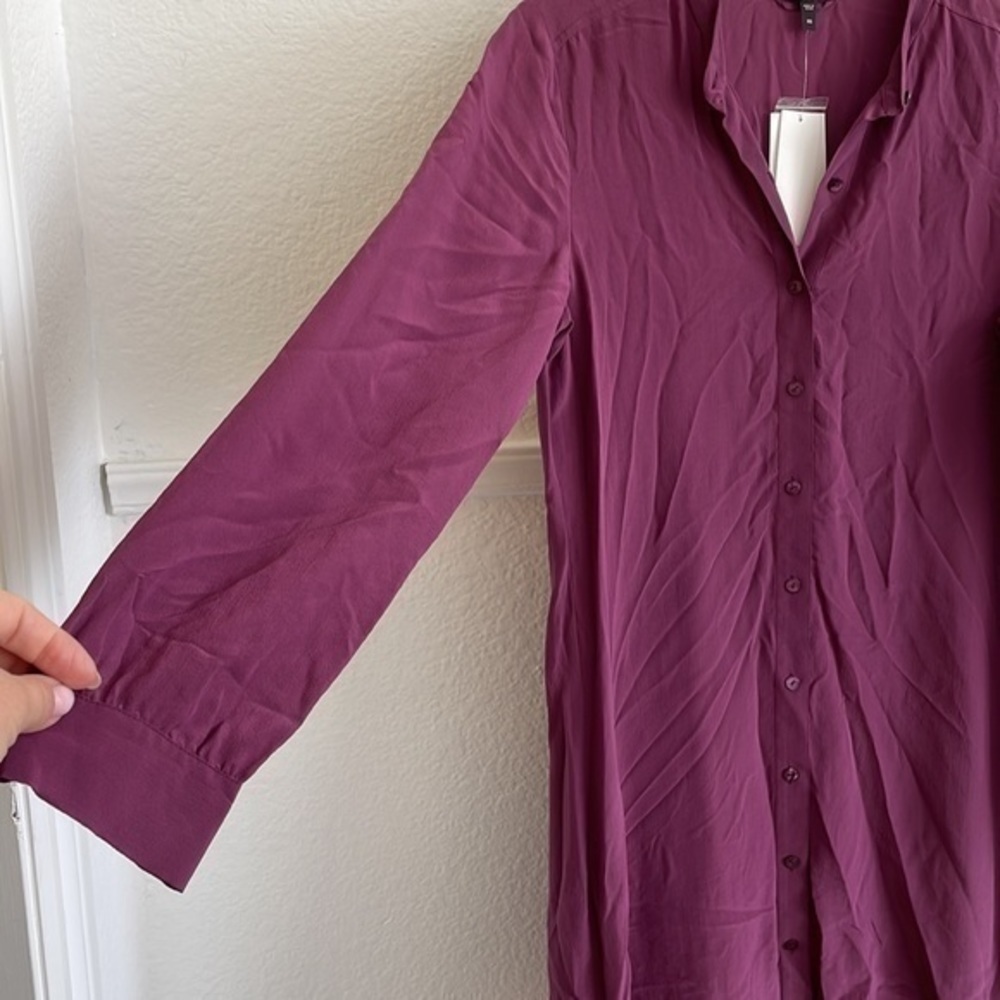 EILEEN FISHER Silk Crepe De Chine POMGR Mandarin Collar Tunic XS NWT $218 - Picture 7 of 9